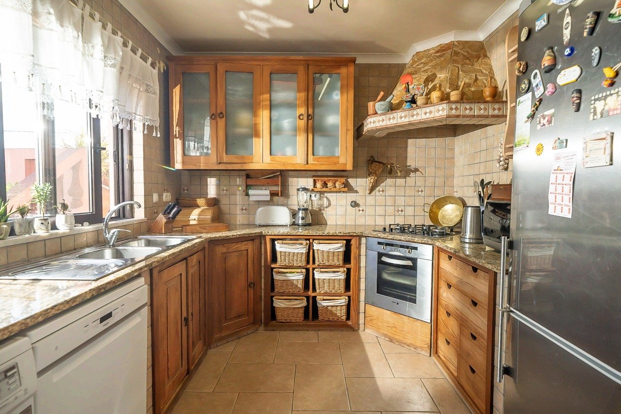 Sunlit kitchen with ceramics